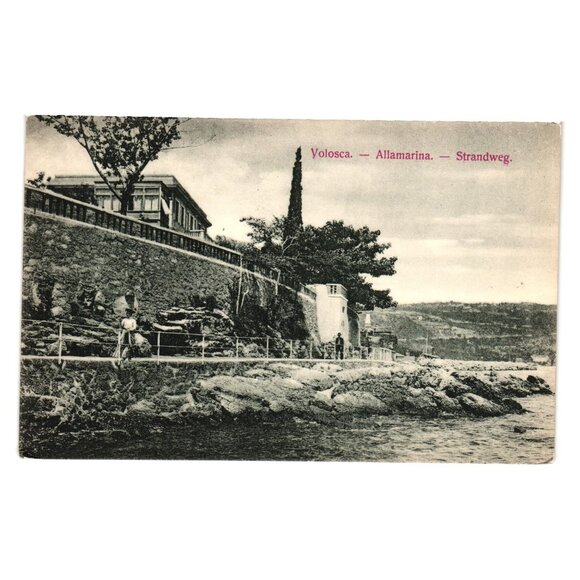 Volosca Allamarina Strandweg Vintage Postcard Correspondence 1906 Black White - Picture 1 of 2